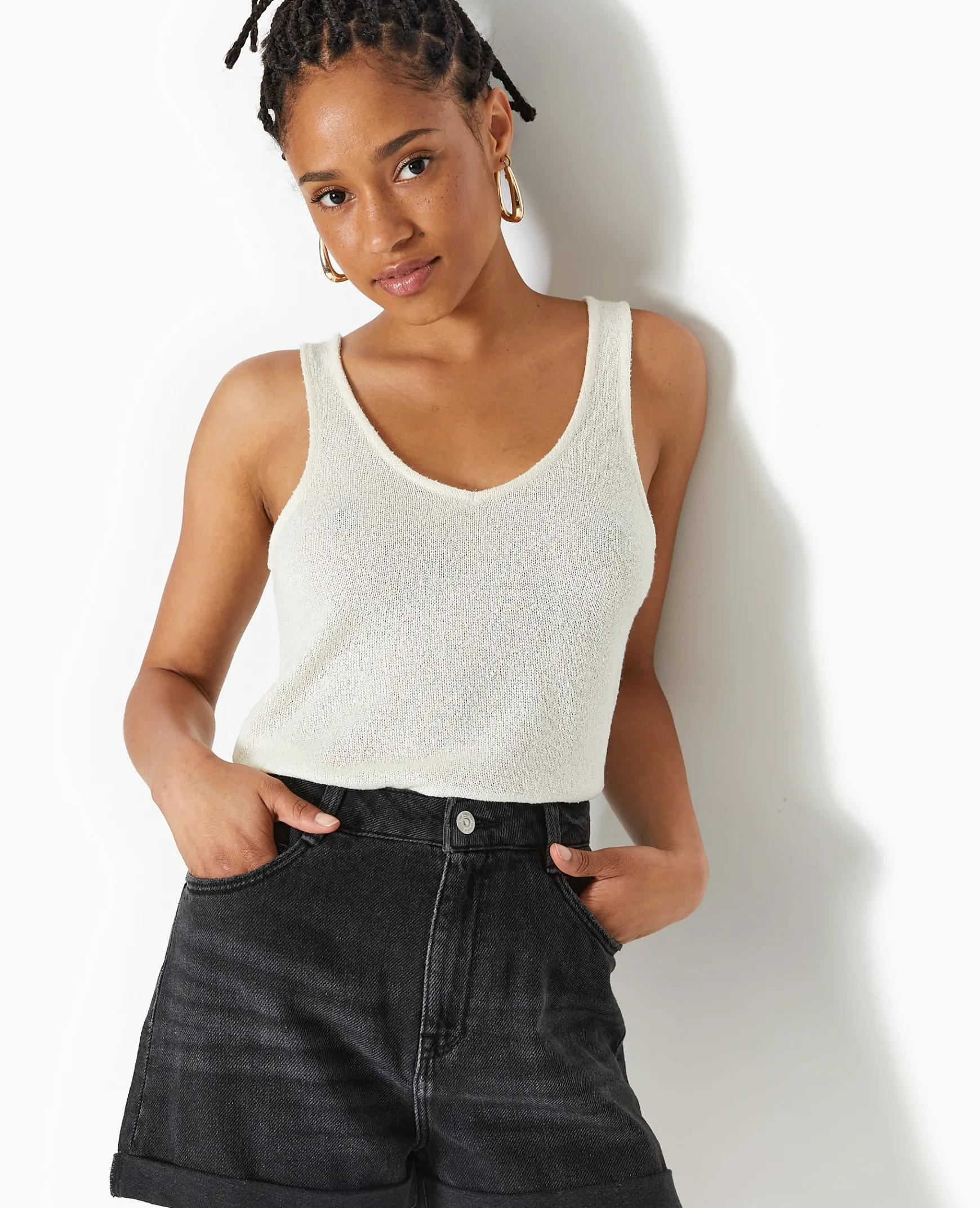 Pimkie T-Shirt Et Top^Débardeur Col V En Maille Rustique -