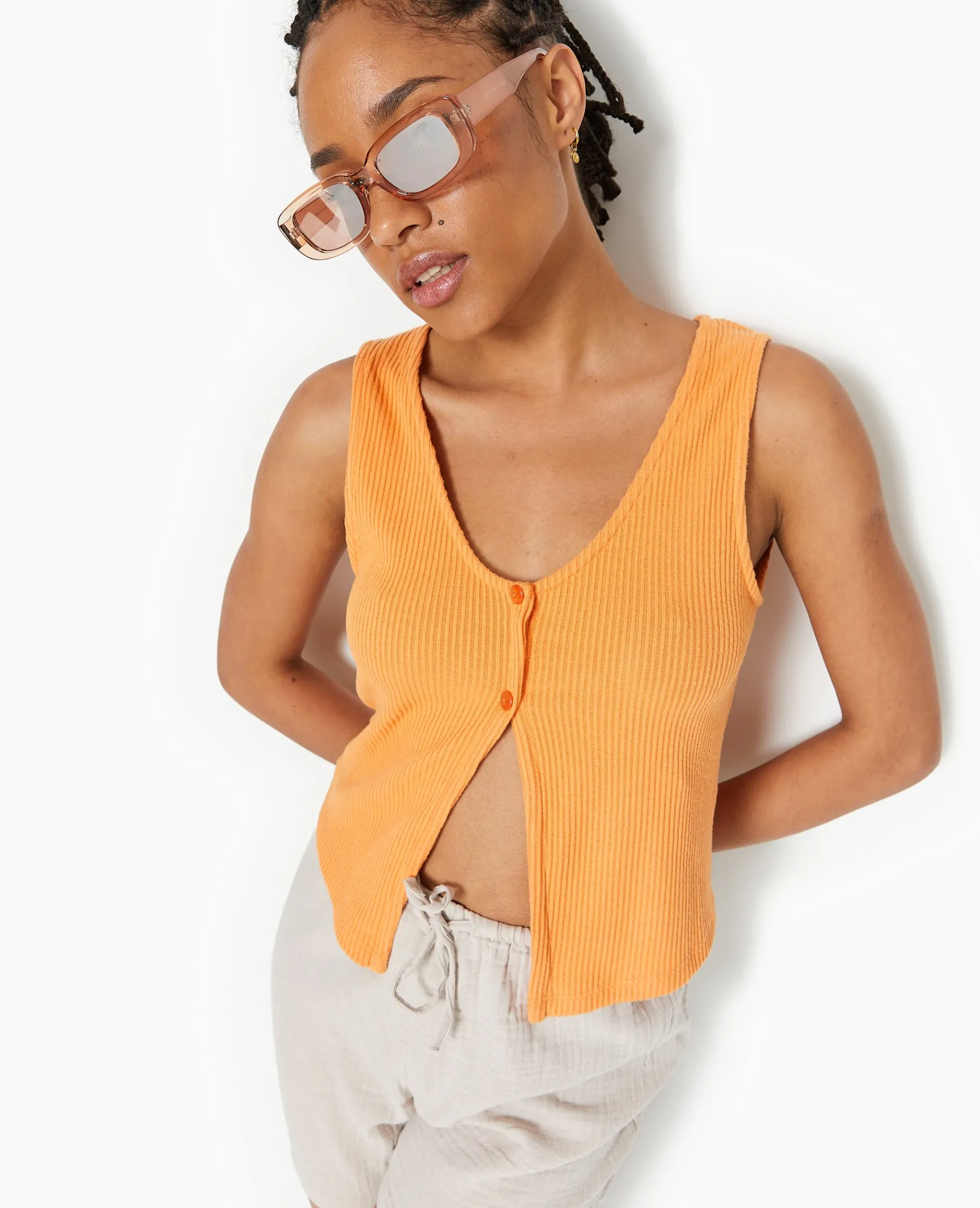 Pimkie Toute La Collection|T-Shirt Et Top^Débardeur En Maille Côtelée Avec 2 Boutons -