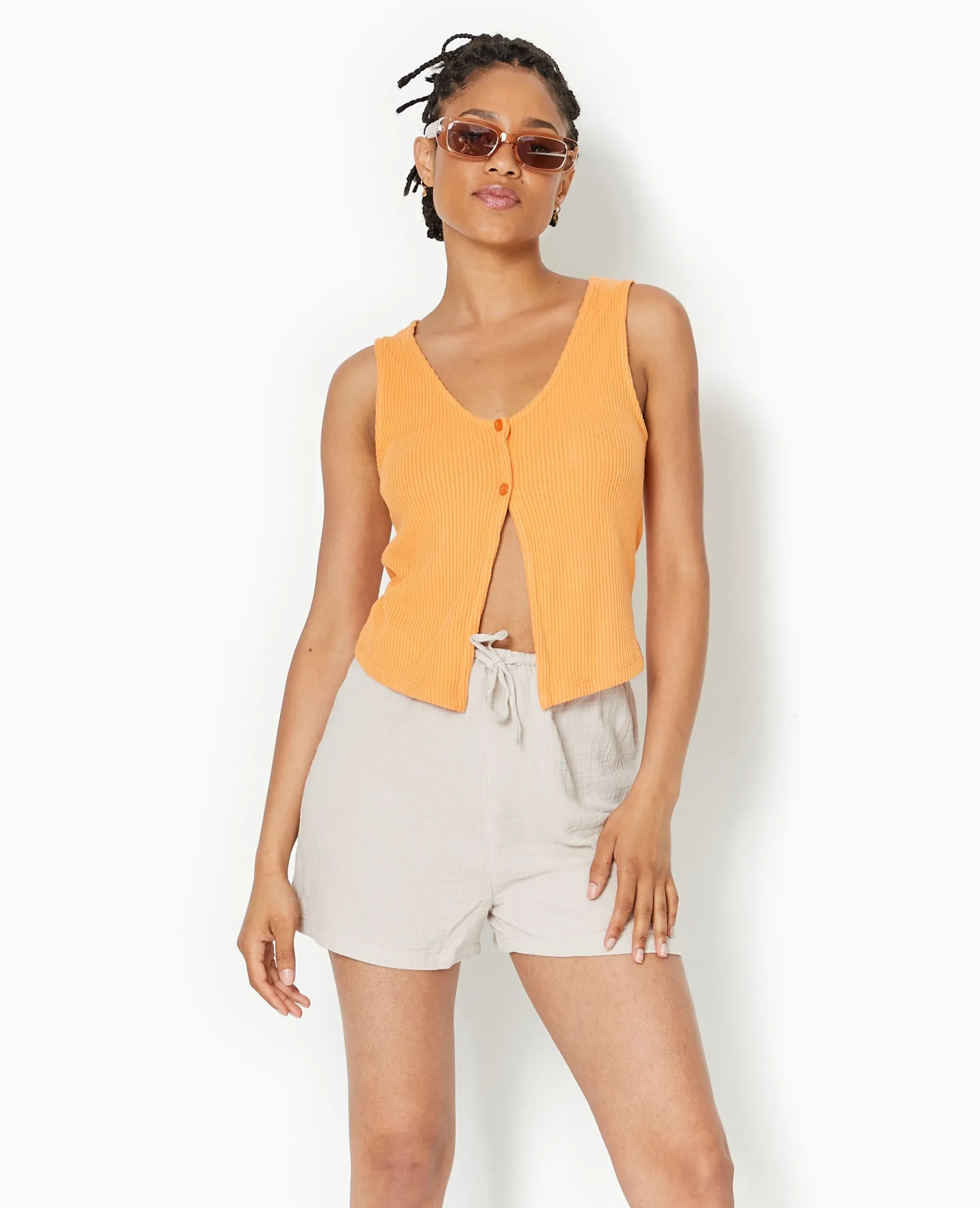 Pimkie Toute La Collection|T-Shirt Et Top^Débardeur En Maille Côtelée Avec 2 Boutons -