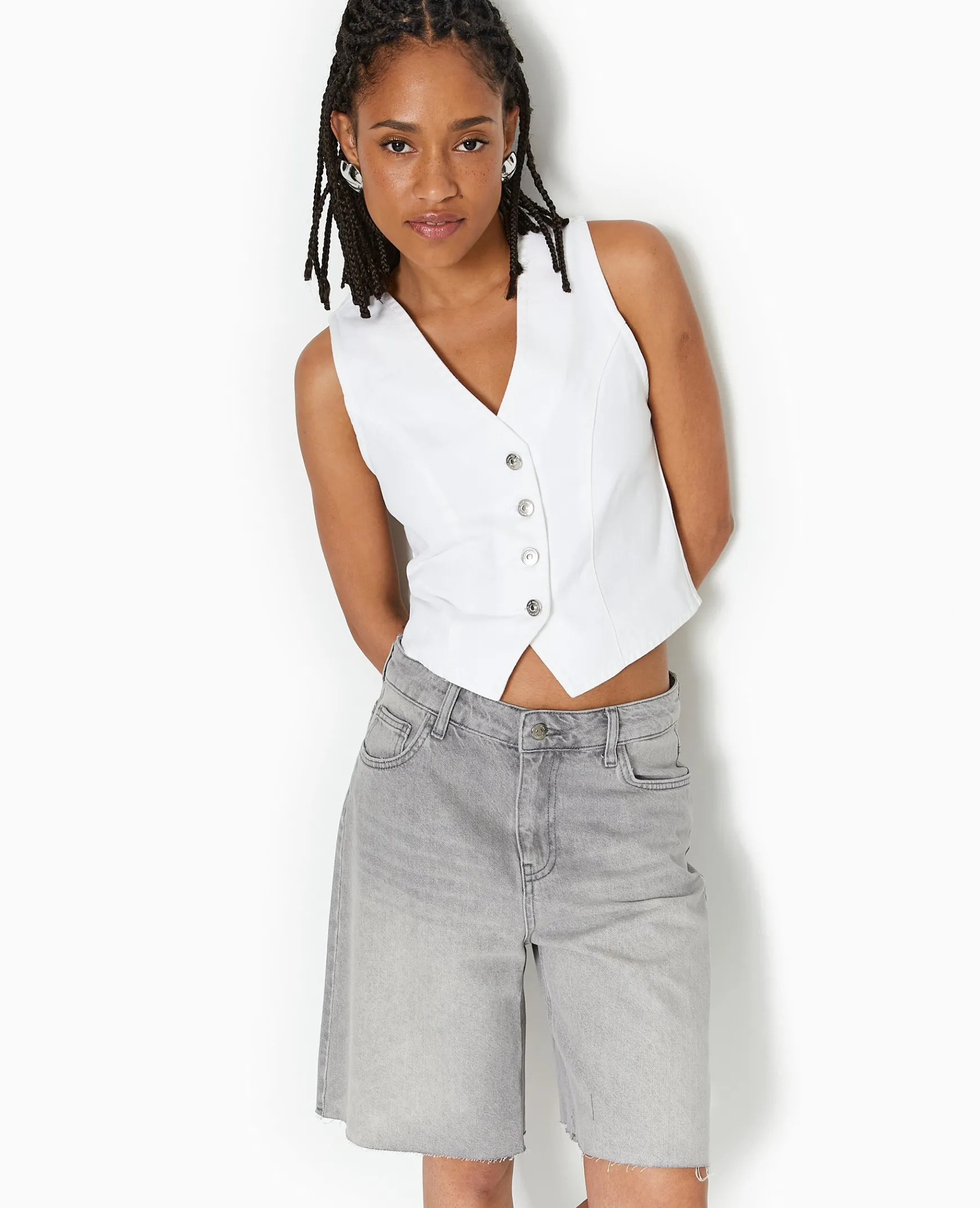 Pimkie Veste Et Blazer|Pull Et Gilet^Gilet Barman En Jean Avec Boutons Métalliques -