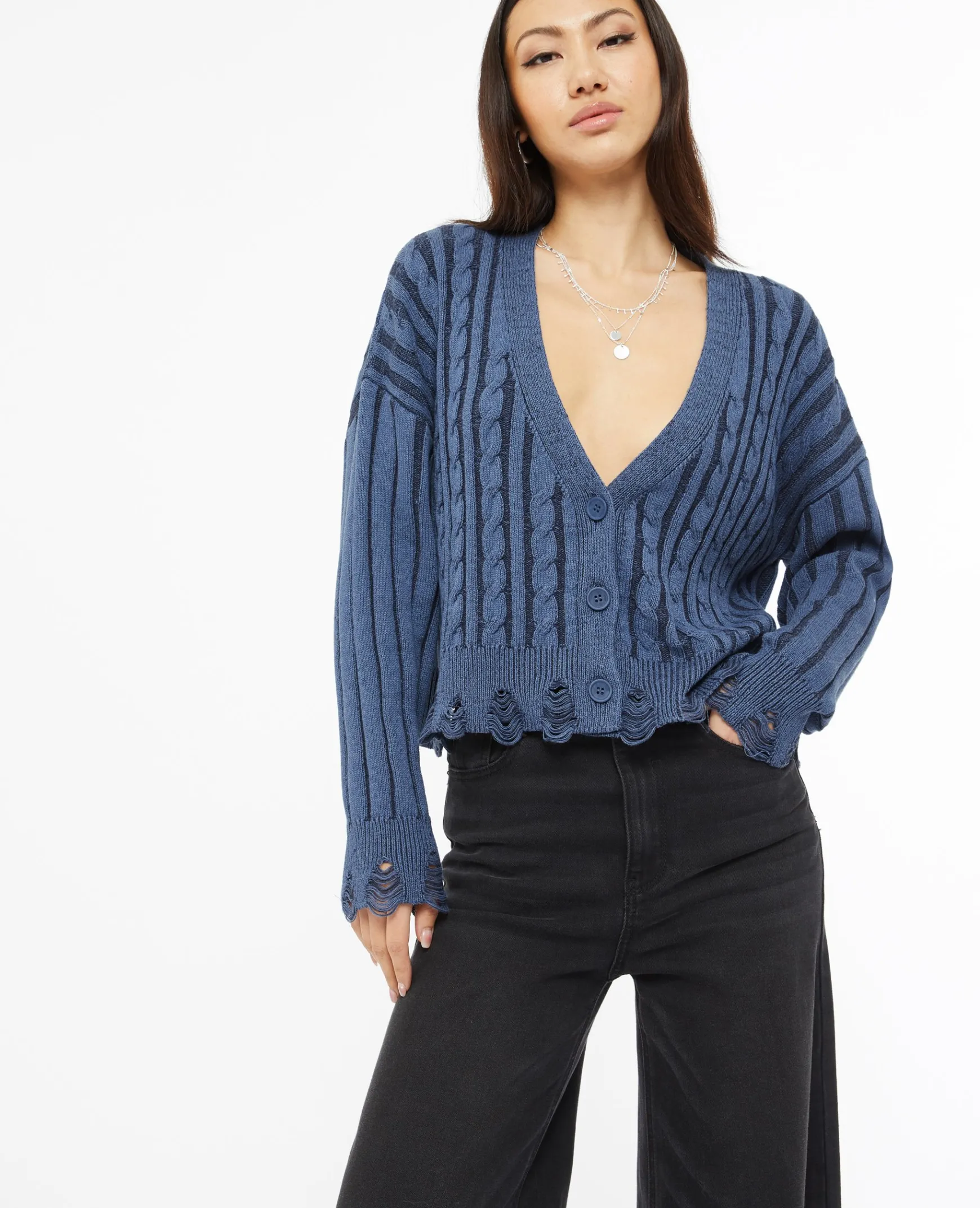 Pimkie Pimkie Positive|Pull Et Gilet^Gilet En Maille Torsadée Effet Destroy -