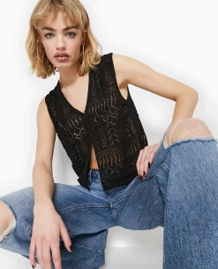 Pimkie Ensembles|Veste Et Blazer^Gilet Sans Manches En Maille Fantaisie Ajourée -