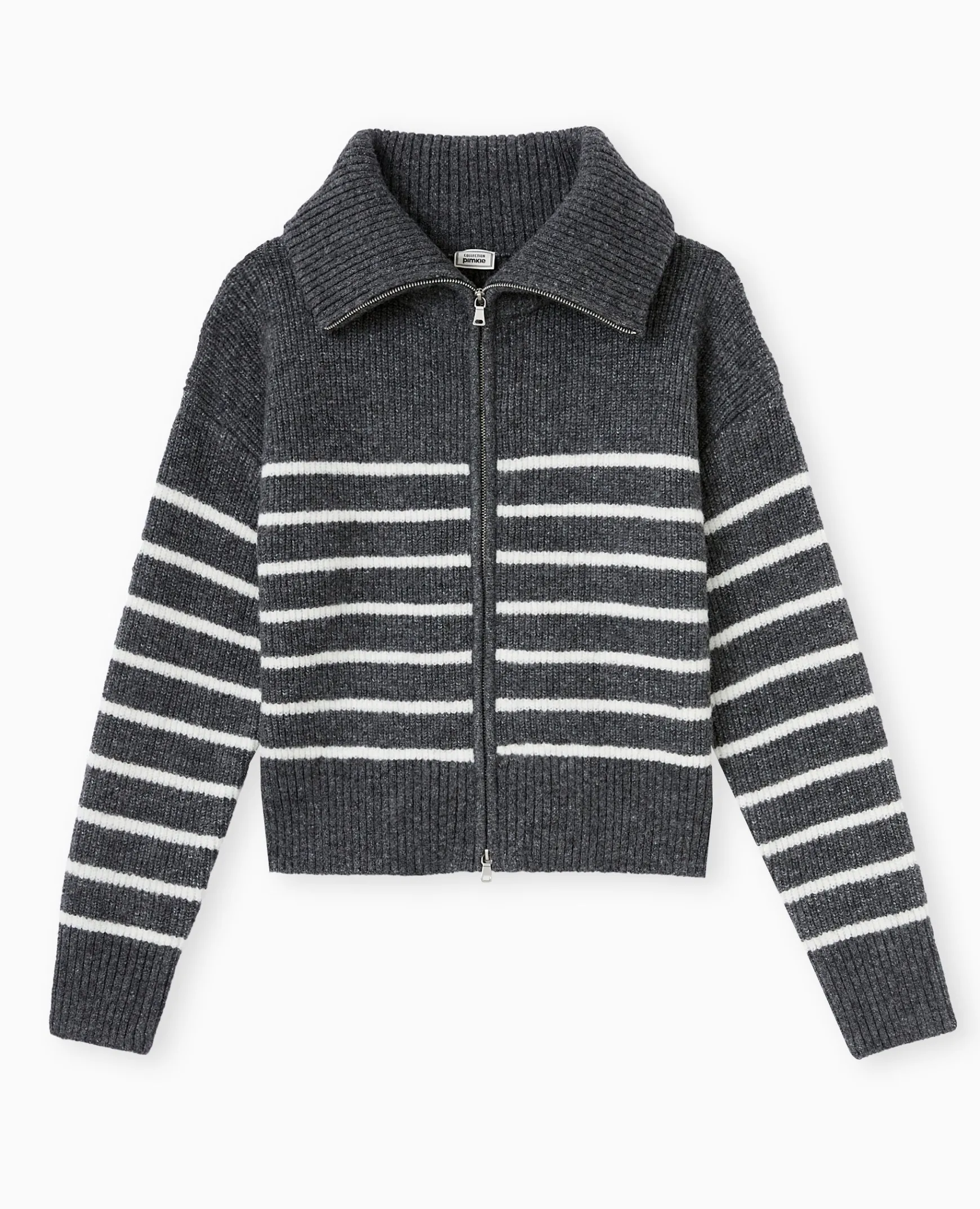 Pimkie Pimkie Positive|Pull Et Gilet^Gilet Zippé Rayé Avec Grand Col Maille Côtelée -