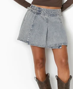 Pimkie Pimkie Positive|Jupe^Jupe Courte Portefeuille En Jean Avec Ceintures -
