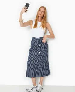 Pimkie Toute La Collection|Jupe^Jupe En Jean Longue Et Boutonnée Avec Rayures -