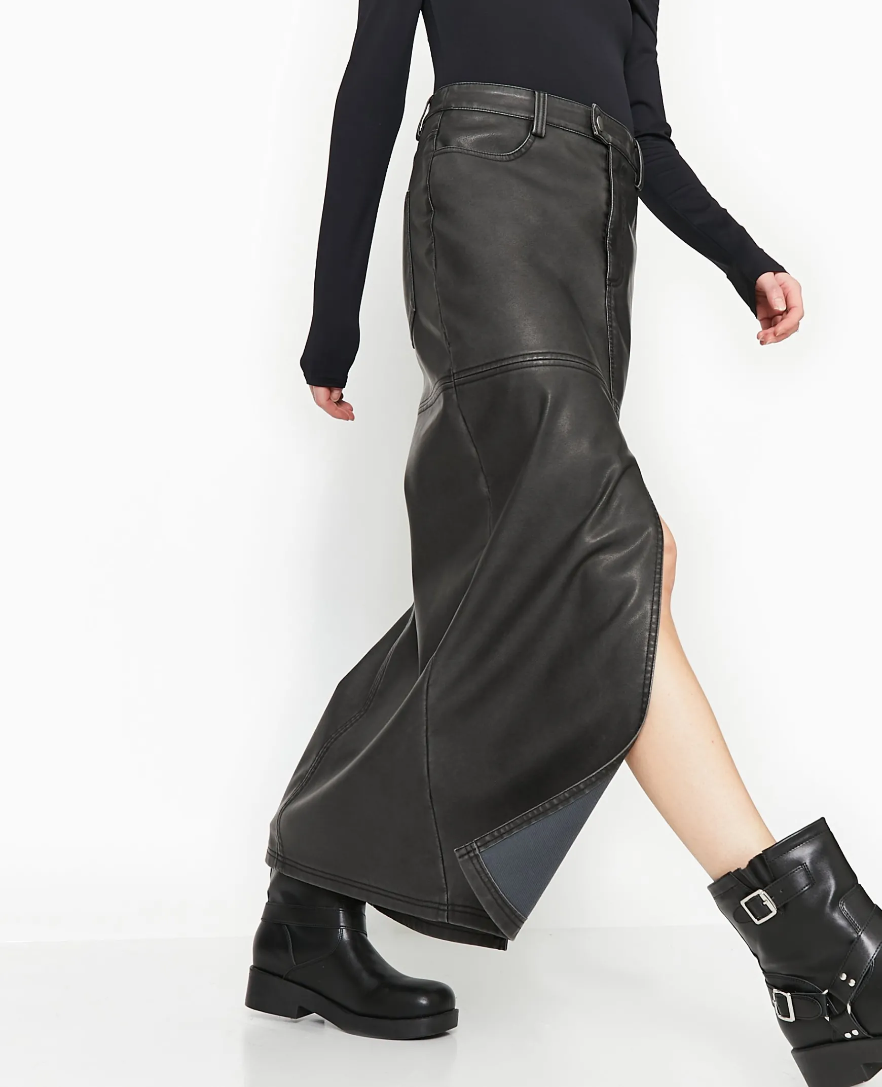Pimkie Jupe^Jupe Longue En Faux Cuir Used Avec Poches -