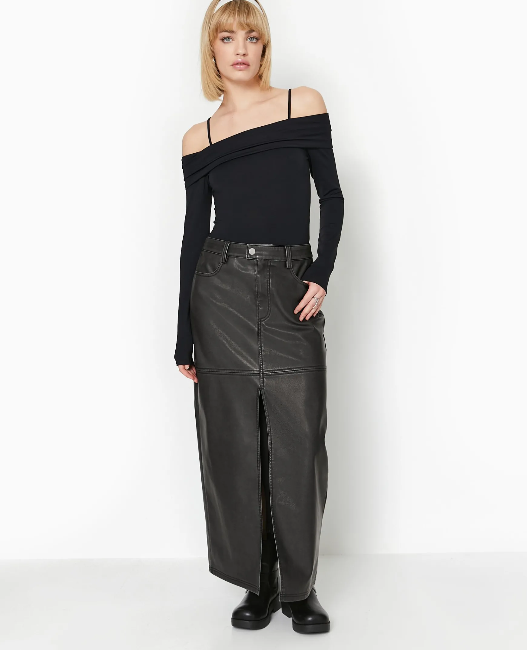 Pimkie Jupe^Jupe Longue En Faux Cuir Used Avec Poches -