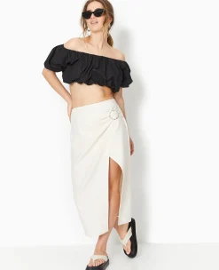 Pimkie Jupe^Jupe Midi Portefeuille En Tissu Effet Lin -