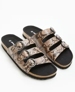Pimkie Mules^Mules Plates Avec 3 Brides Motif Serpent -