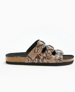 Pimkie Mules^Mules Plates Avec 3 Brides Motif Serpent -