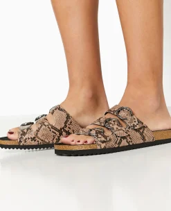 Pimkie Mules^Mules Plates Avec 3 Brides Motif Serpent -