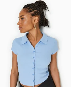 Pimkie Toute La Collection|T-Shirt Et Top^Polo Court Boutonnée En Maille Côtelée -