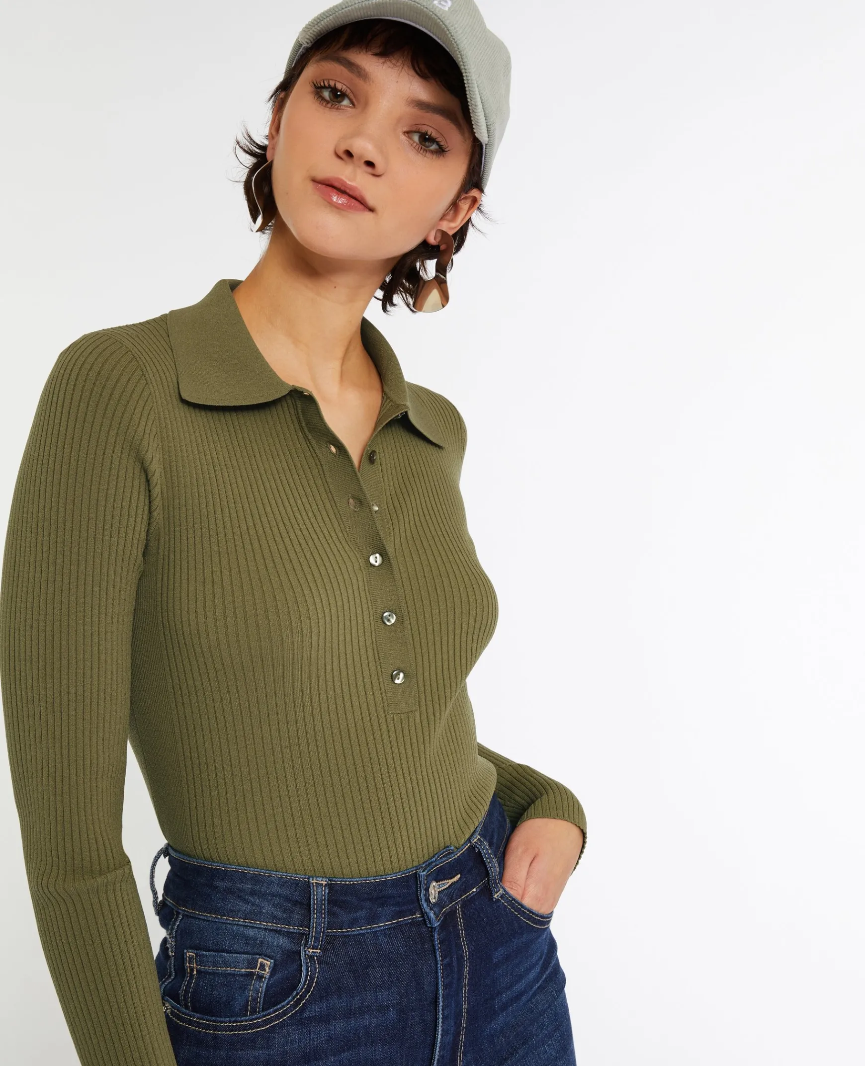 Pimkie Pull Et Gilet^Pull Col Polo En Maille Côtelée -