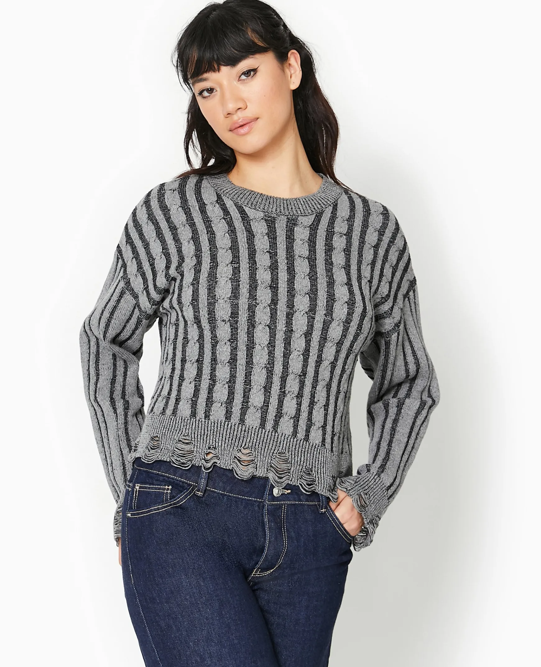 Pimkie Pull Et Gilet|Pimkie Positive^Pull En Maille Fantaisie Avec Effet Destroy -