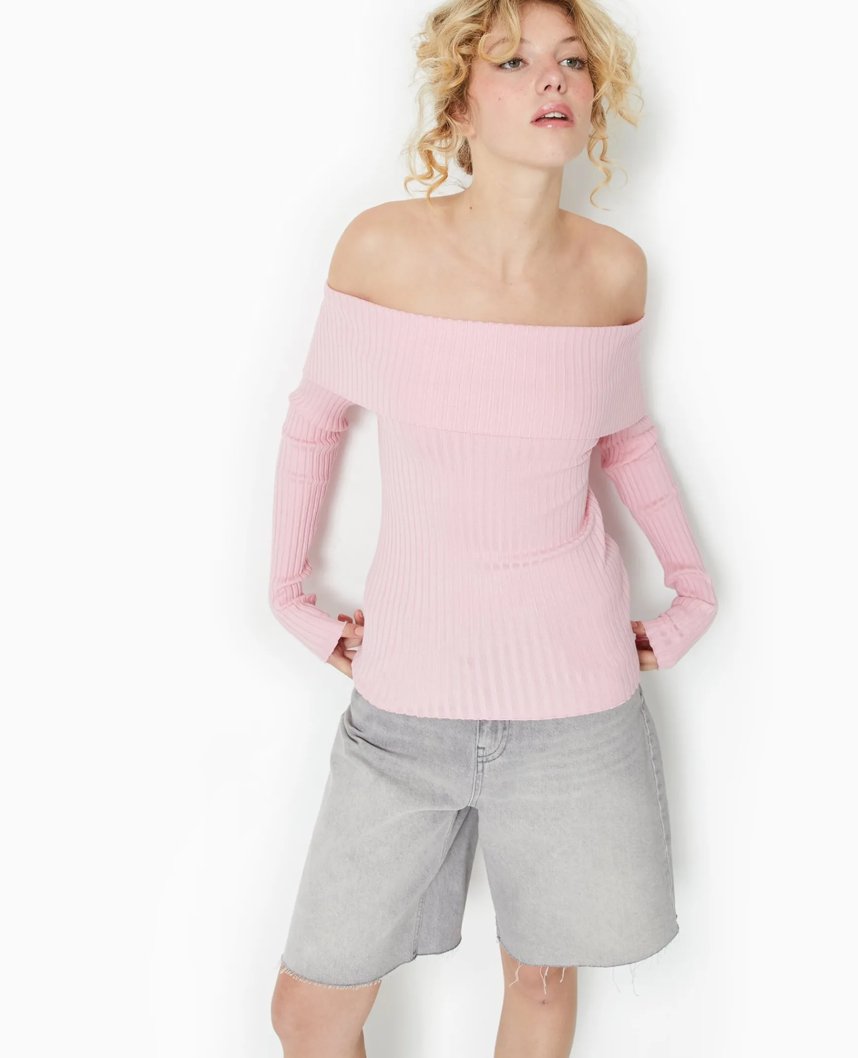 Pimkie Toute La Collection|Pull Et Gilet^Pull Maille Côtelée Encolure Bardot -
