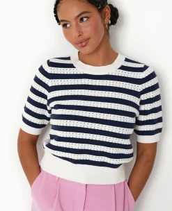 Pimkie Pull Et Gilet^Pull Manches Courtes En Maille Ajourée Rayée -