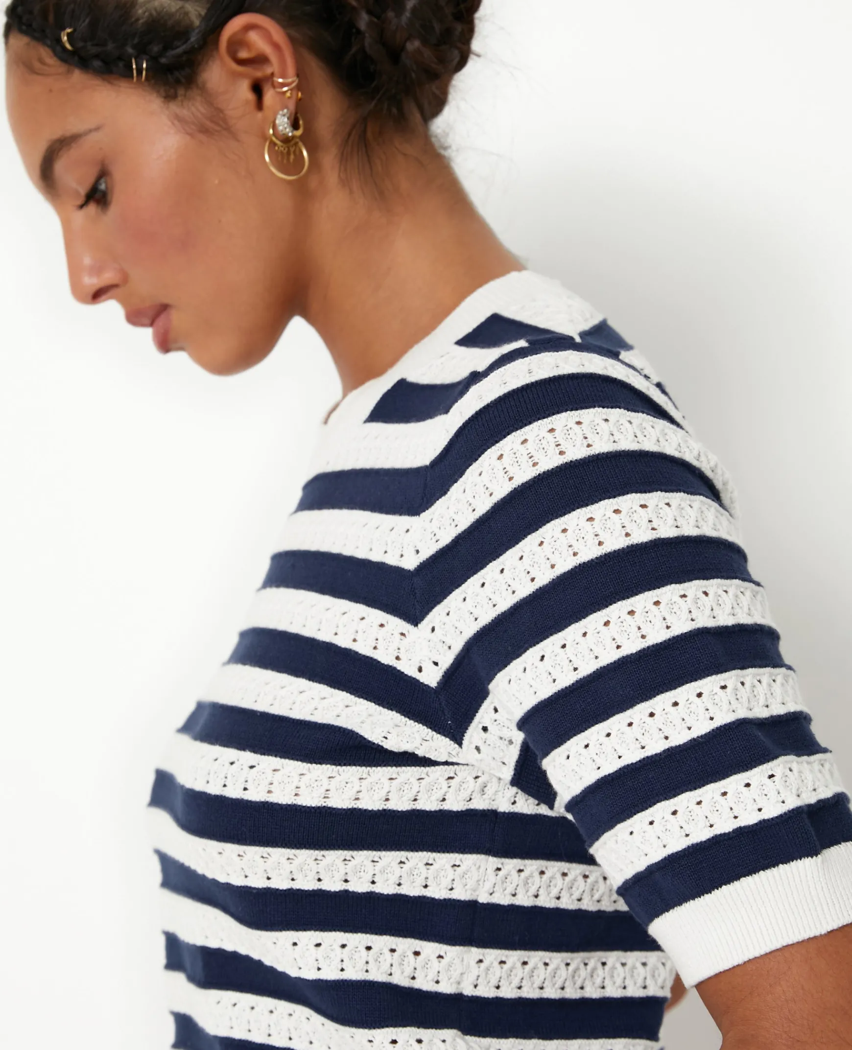 Pimkie Pull Et Gilet^Pull Manches Courtes En Maille Ajourée Rayée -