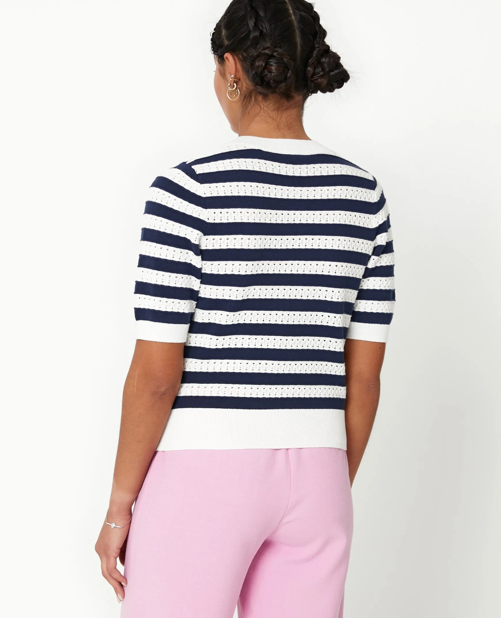 Pimkie Pull Et Gilet^Pull Manches Courtes En Maille Ajourée Rayée -