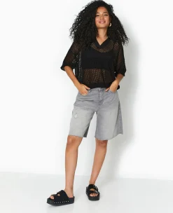 Pimkie Pull Et Gilet^Pull Polo Manches Courtes En Maille Ajourée -