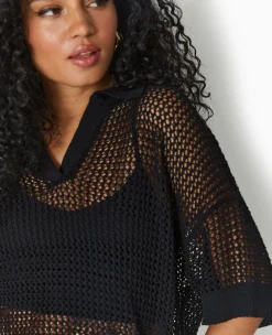 Pimkie Pull Et Gilet^Pull Polo Manches Courtes En Maille Ajourée -