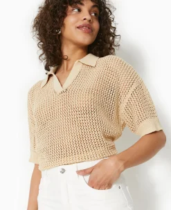 Pimkie Pull Et Gilet^Pull Polo Manches Courtes En Maille Ajourée -