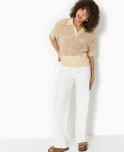 Pimkie Pull Et Gilet^Pull Polo Manches Courtes En Maille Ajourée -