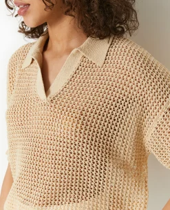 Pimkie Pull Et Gilet^Pull Polo Manches Courtes En Maille Ajourée -