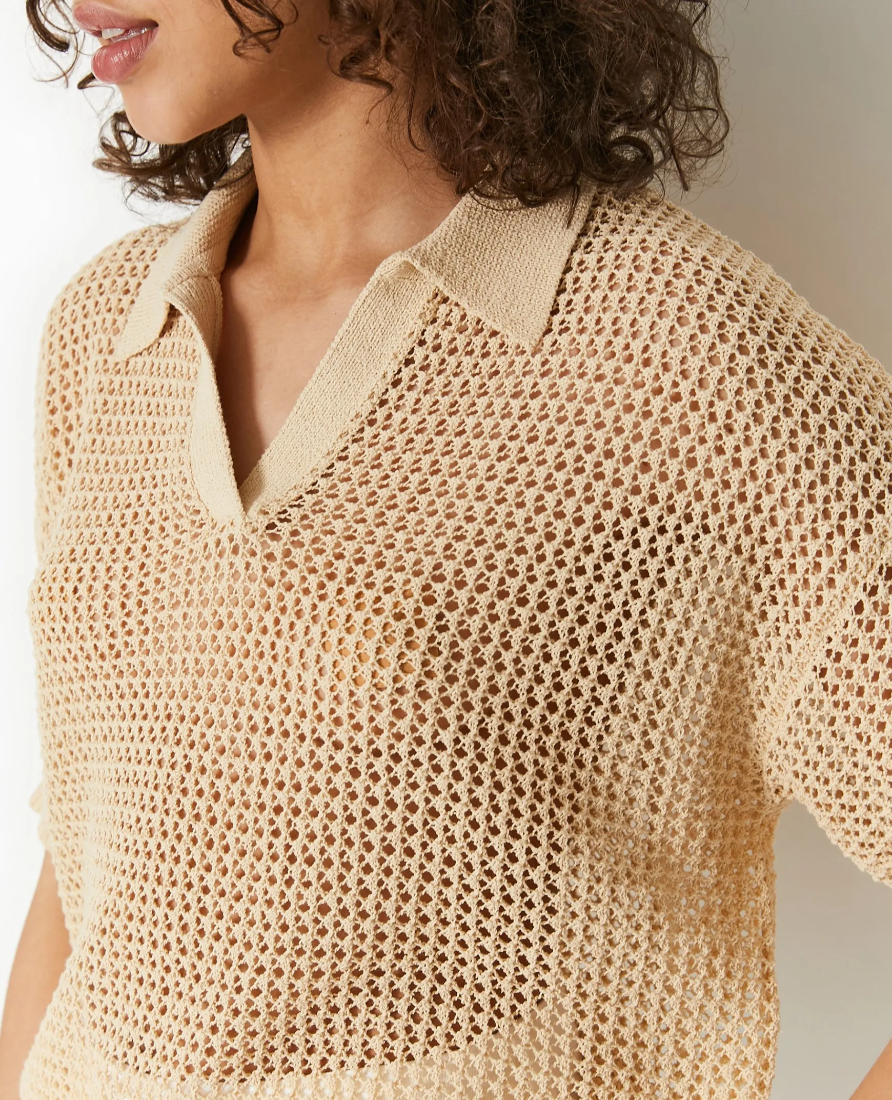 Pimkie Pull Et Gilet^Pull Polo Manches Courtes En Maille Ajourée -