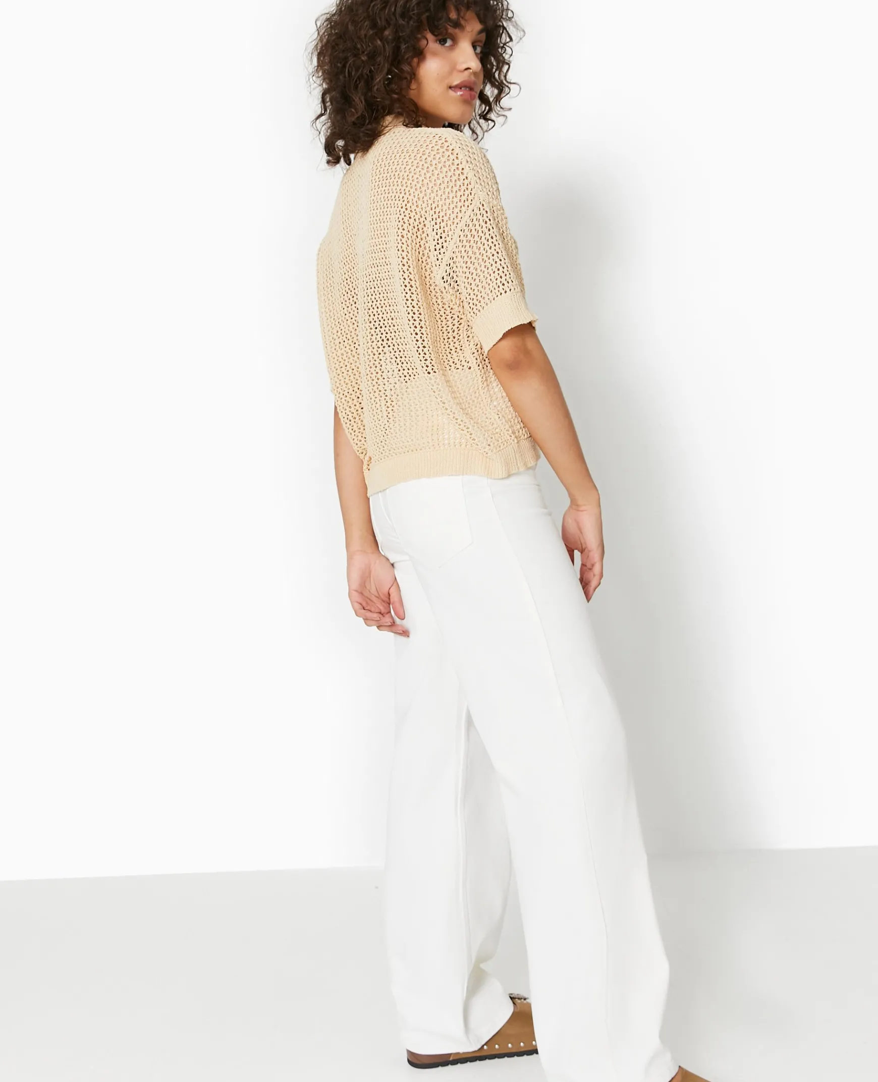 Pimkie Pull Et Gilet^Pull Polo Manches Courtes En Maille Ajourée -