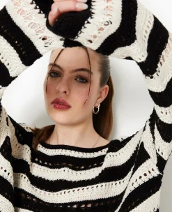 Pimkie Pull Et Gilet^Pull Rayé En Maille Ajourée Façon Crochet -
