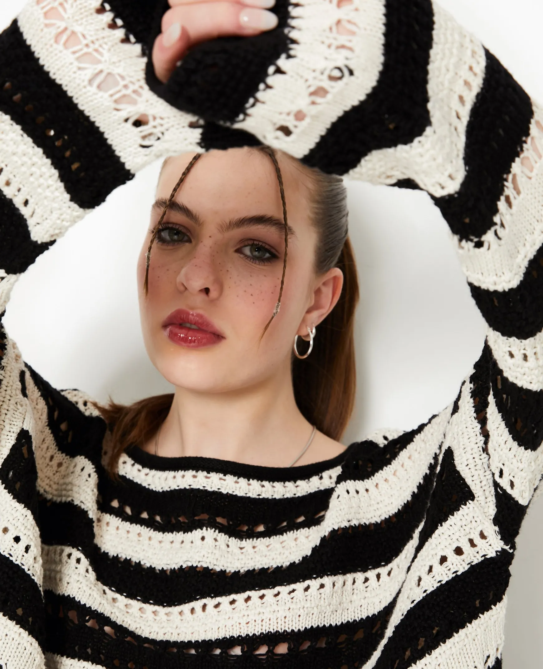 Pimkie Pull Et Gilet^Pull Rayé En Maille Ajourée Façon Crochet -