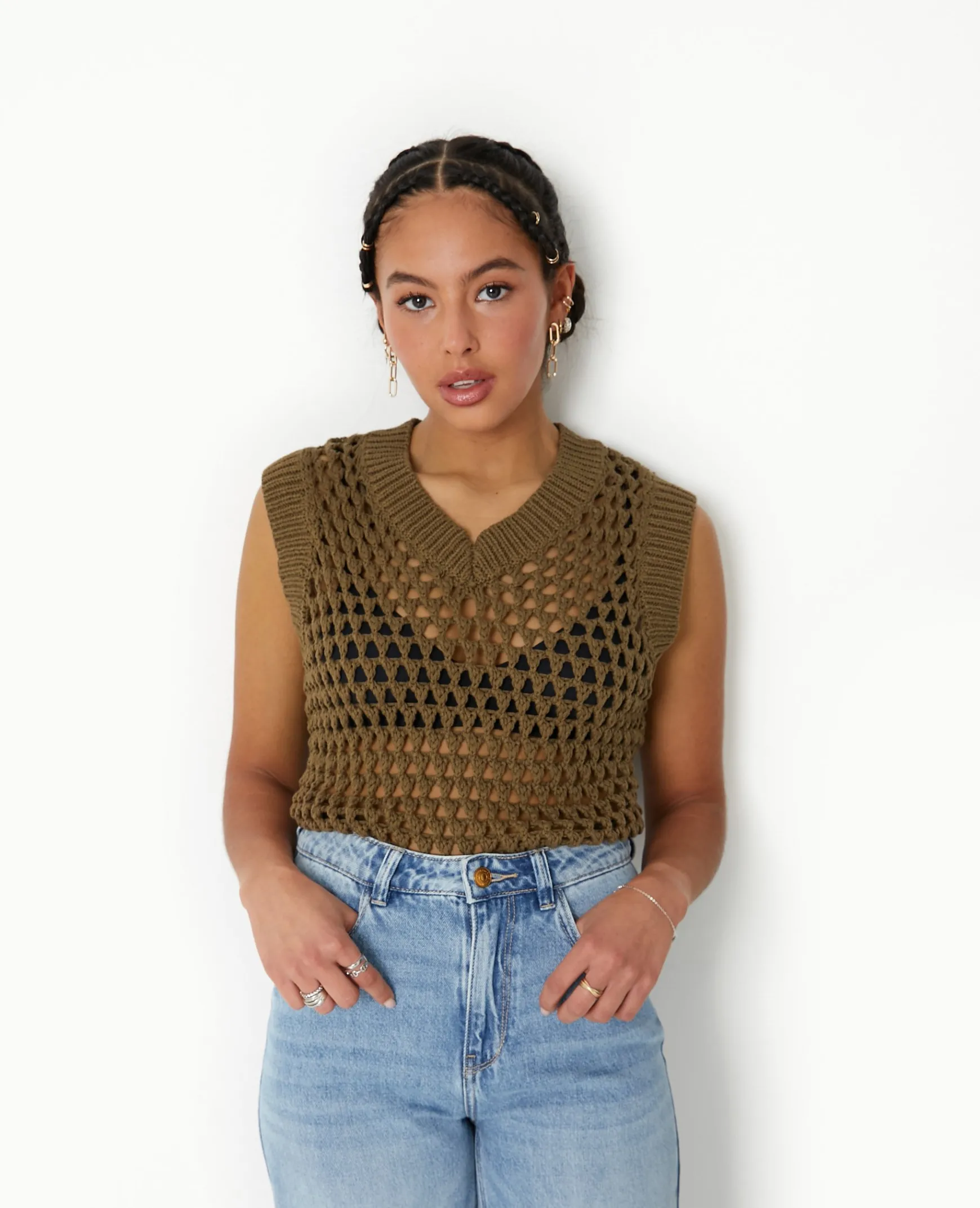 Pimkie Pull Et Gilet^Pull Sans Manches En Maille Ajourée -