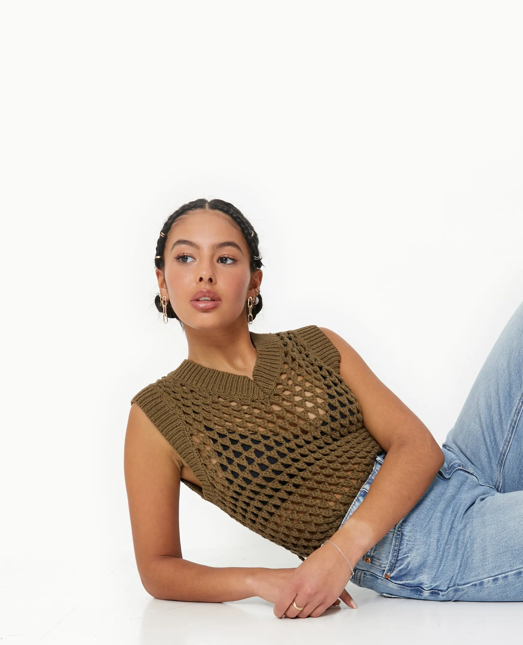 Pimkie Pull Et Gilet^Pull Sans Manches En Maille Ajourée -