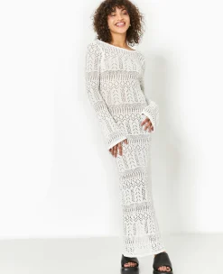 Pimkie Robe^Robe Longue En Crochet Avec Dos-nu - Blanc