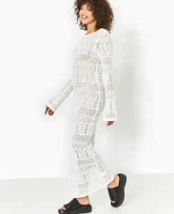 Pimkie Robe^Robe Longue En Crochet Avec Dos-nu - Blanc