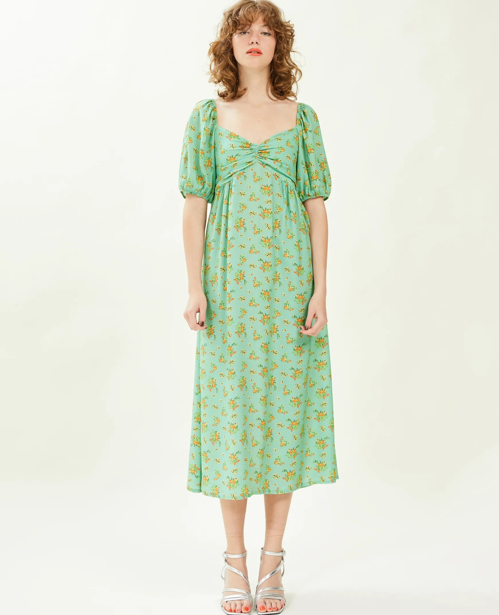 Pimkie Robe^Robe Midi Manches Ballons Motifs Fleurs -