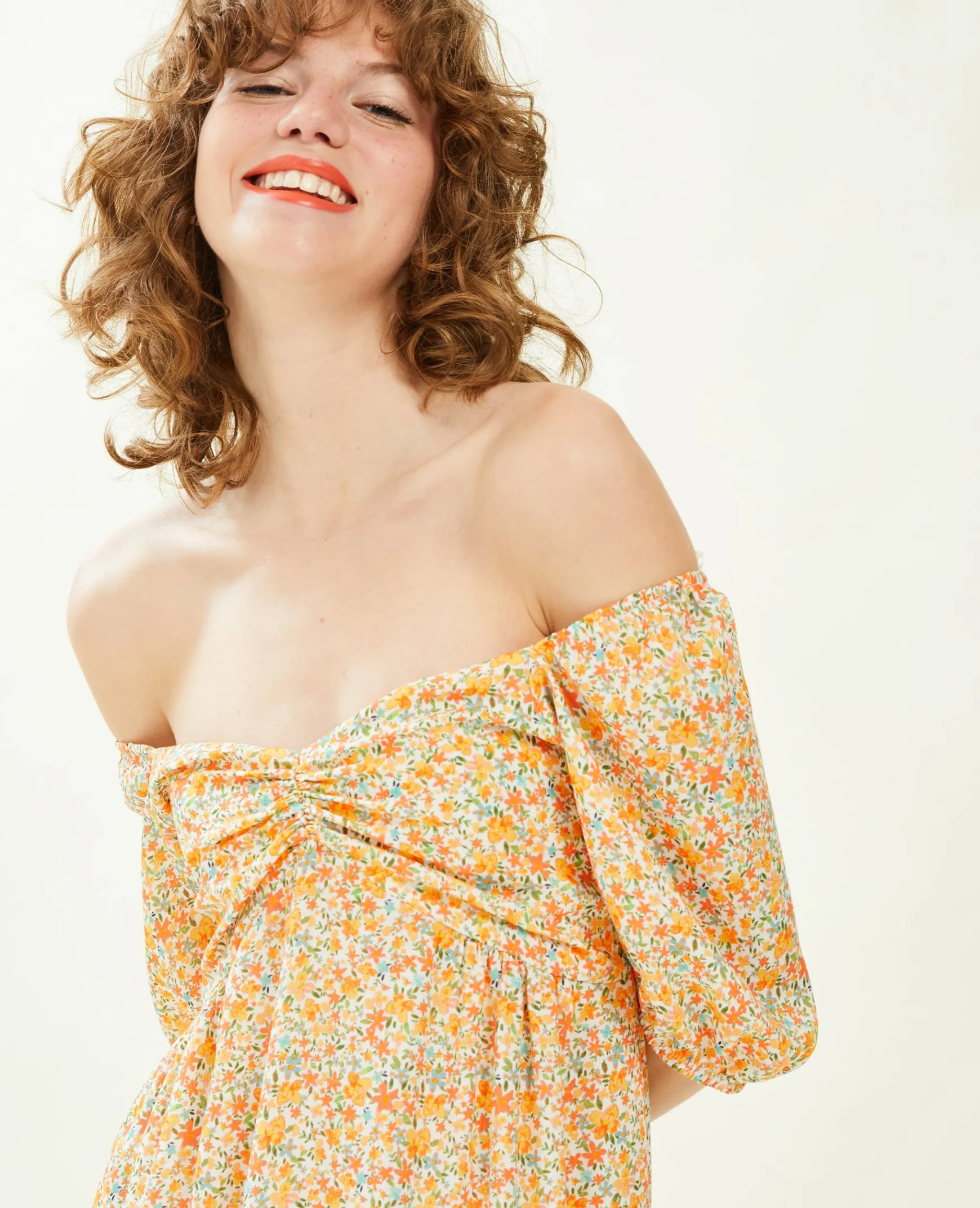 Pimkie Robe^Robe Midi Manches Ballons Motifs Fleurs -