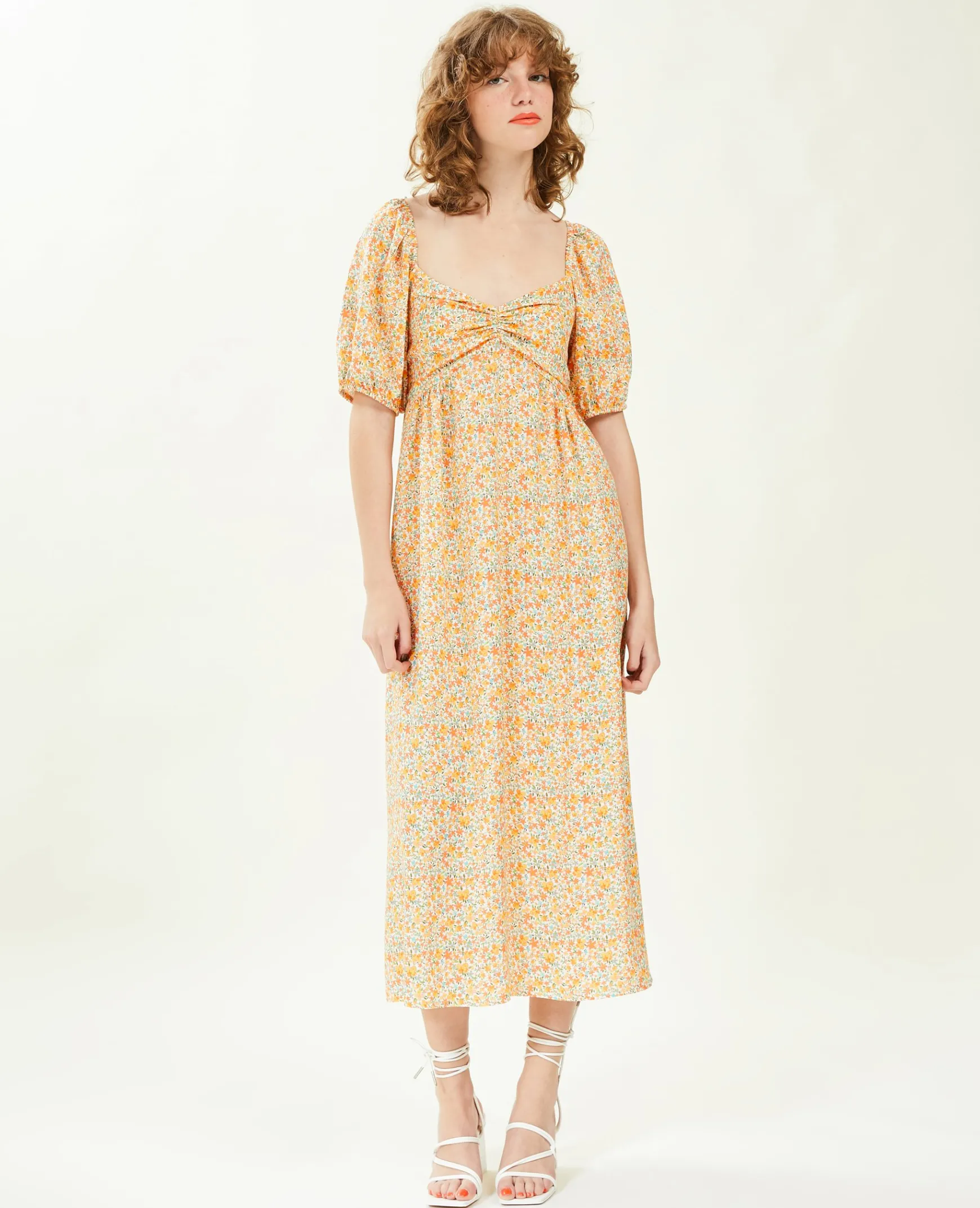 Pimkie Robe^Robe Midi Manches Ballons Motifs Fleurs -