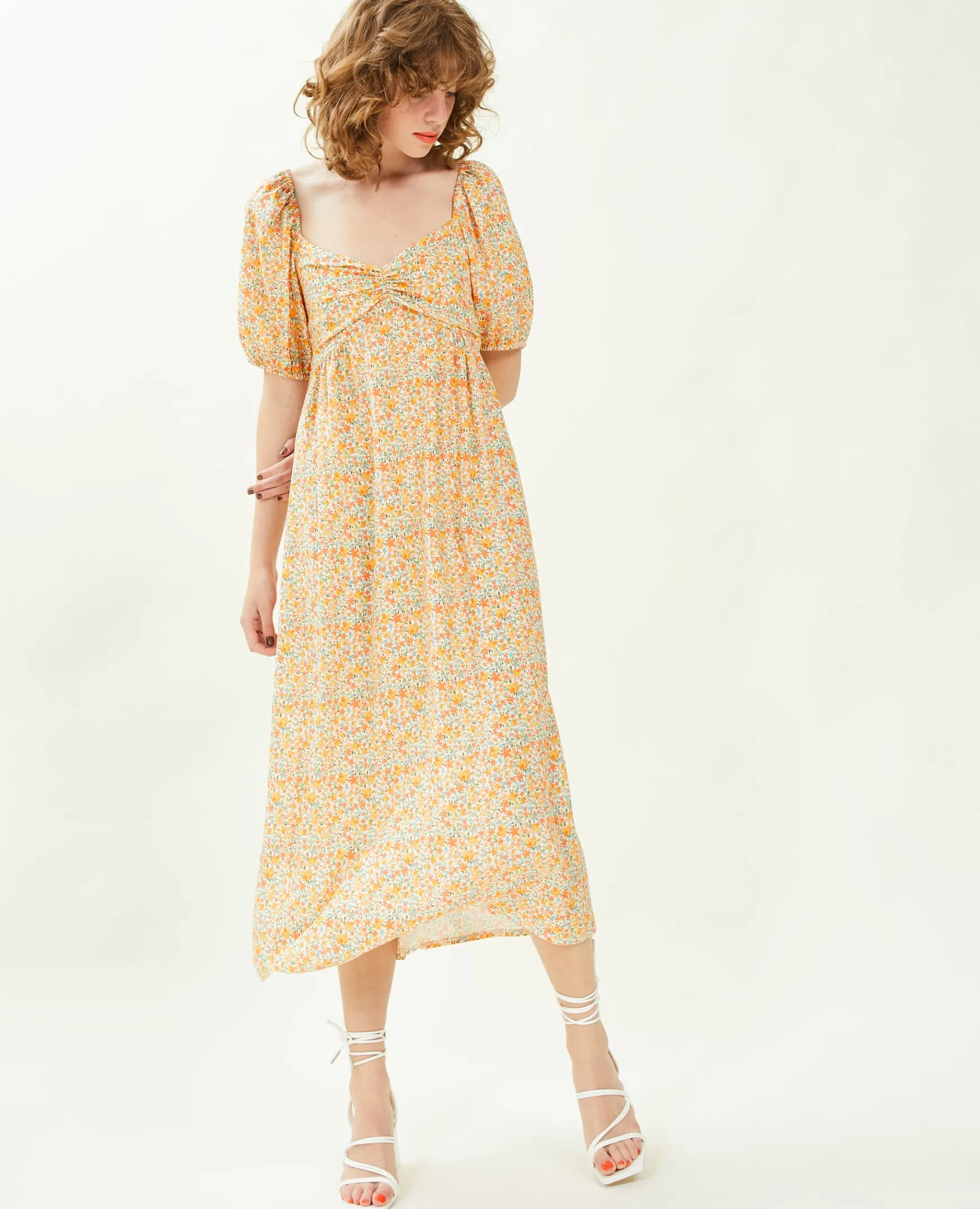 Pimkie Robe^Robe Midi Manches Ballons Motifs Fleurs -