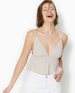Pimkie Chemise Et Blouse|T-Shirt Et Top^Top Court à Bretelles En Gaze De Coton -