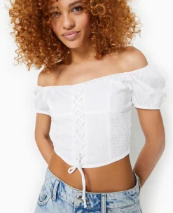 Pimkie Chemise Et Blouse|T-Shirt Et Top^Top Court Avec Laçage Et Smocks -