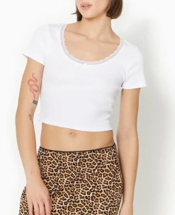 Pimkie Toute La Collection|T-Shirt Et Top^Top Court En Maille Côtelée Avec Dentelle -