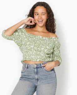 Pimkie Toute La Collection|Chemise Et Blouse^Top Court Encolure Bardot Motif Fleurs -
