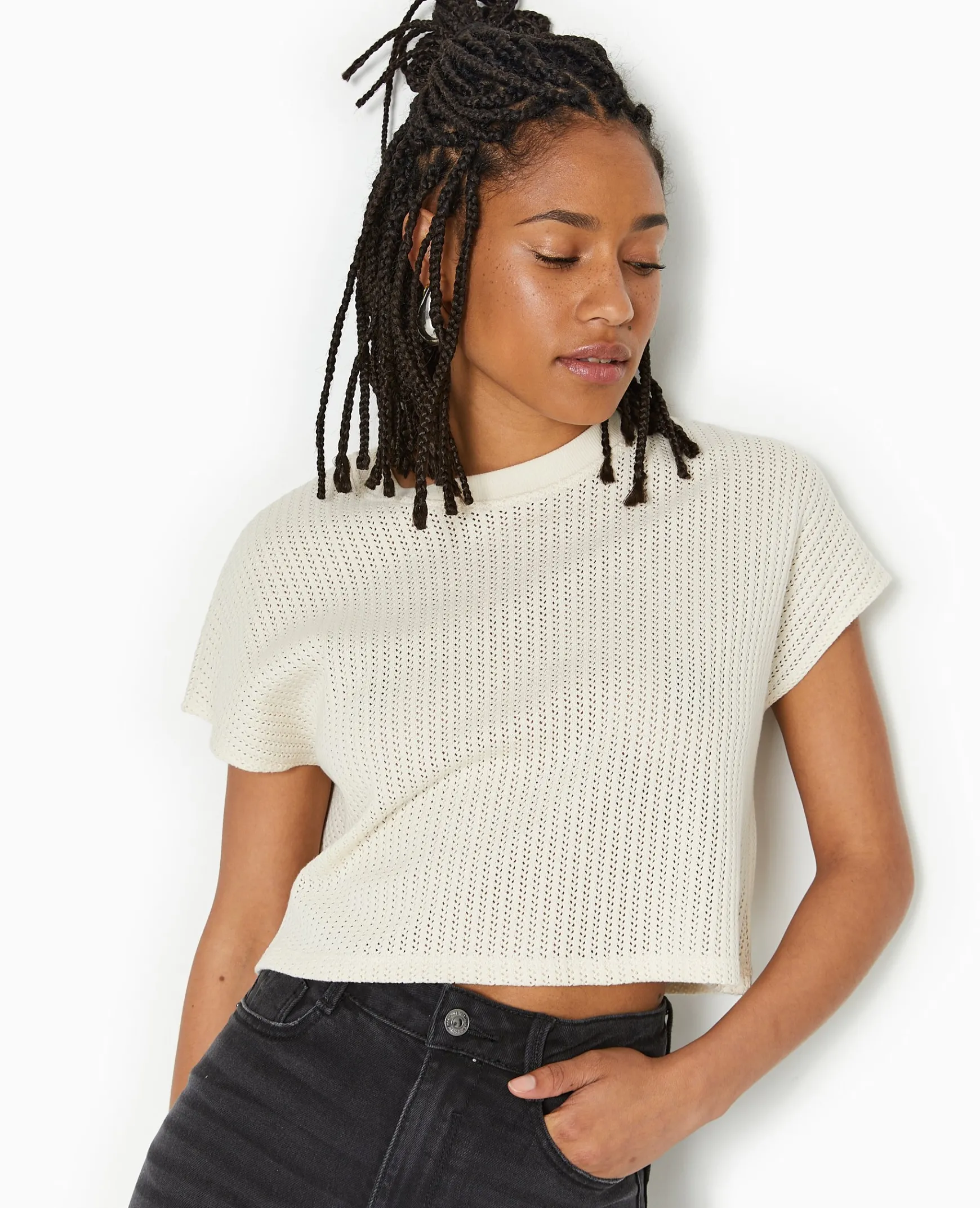 Pimkie T-Shirt Et Top^Top Court Sans Manches En Maille Ajourée - Blanc