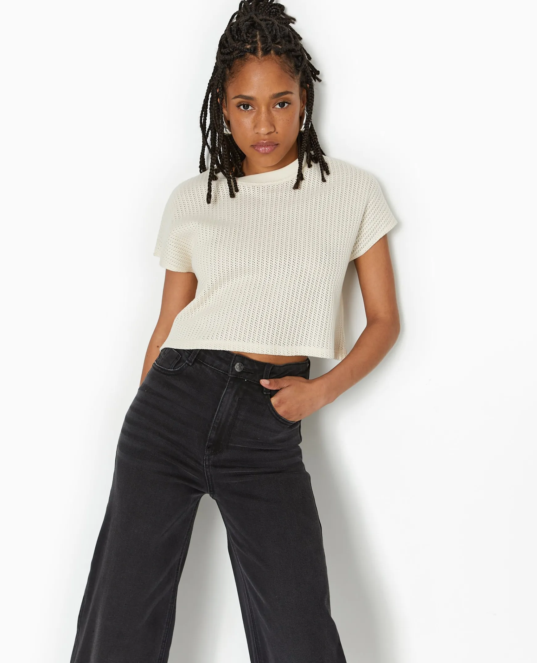 Pimkie T-Shirt Et Top^Top Court Sans Manches En Maille Ajourée - Blanc