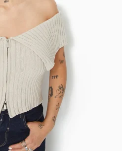 Pimkie Toute La Collection|Pull Et Gilet^Top Court Zippé Avec Encolure Bardot -