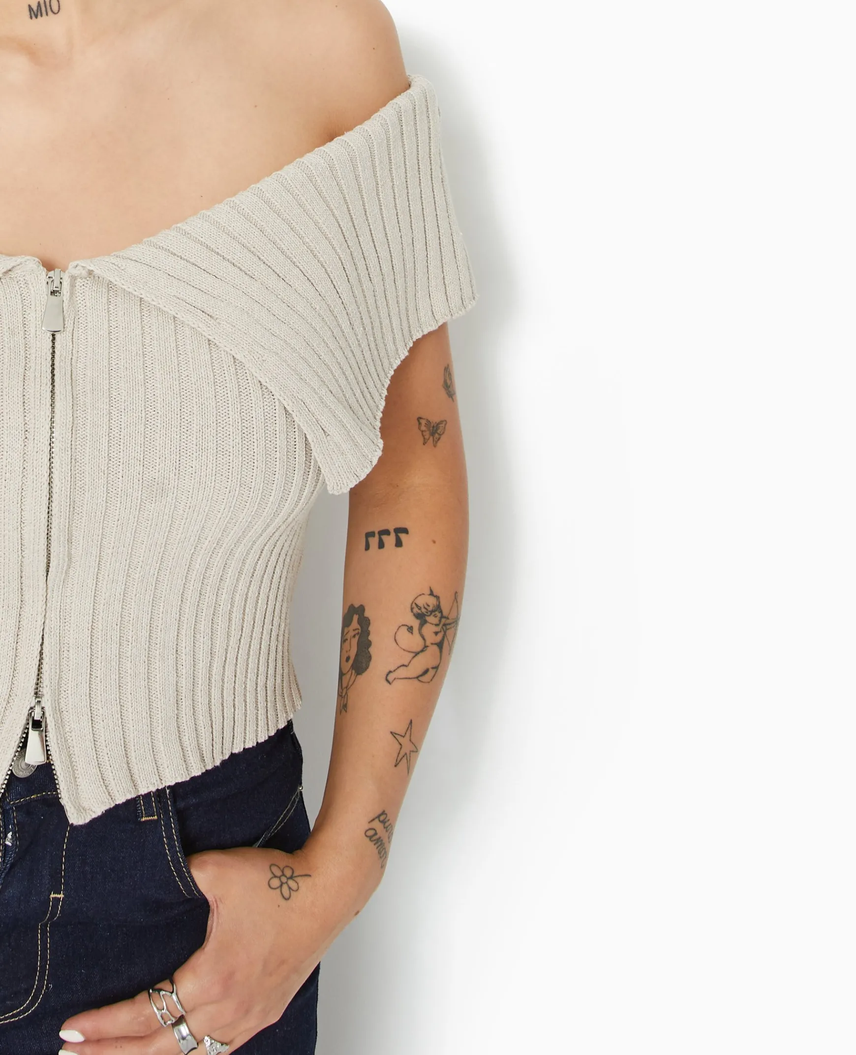 Pimkie Toute La Collection|Pull Et Gilet^Top Court Zippé Avec Encolure Bardot -