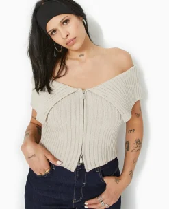 Pimkie Toute La Collection|Pull Et Gilet^Top Court Zippé Avec Encolure Bardot -