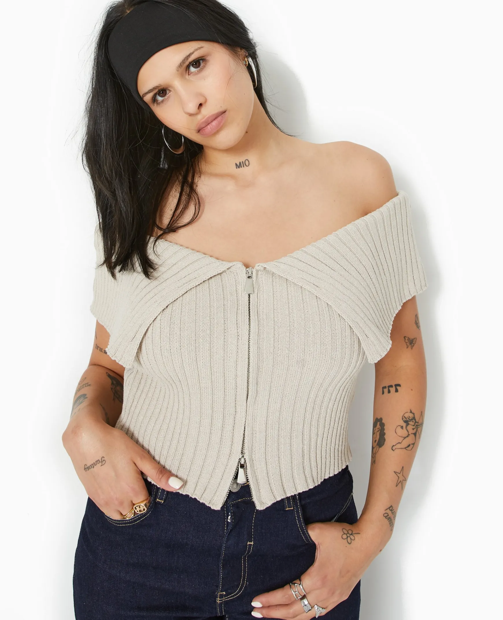 Pimkie Toute La Collection|Pull Et Gilet^Top Court Zippé Avec Encolure Bardot -