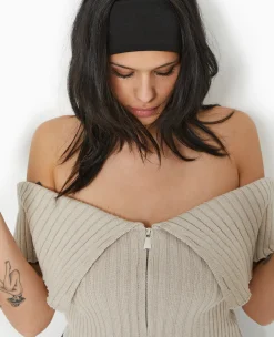 Pimkie Toute La Collection|Pull Et Gilet^Top Court Zippé Avec Encolure Bardot -